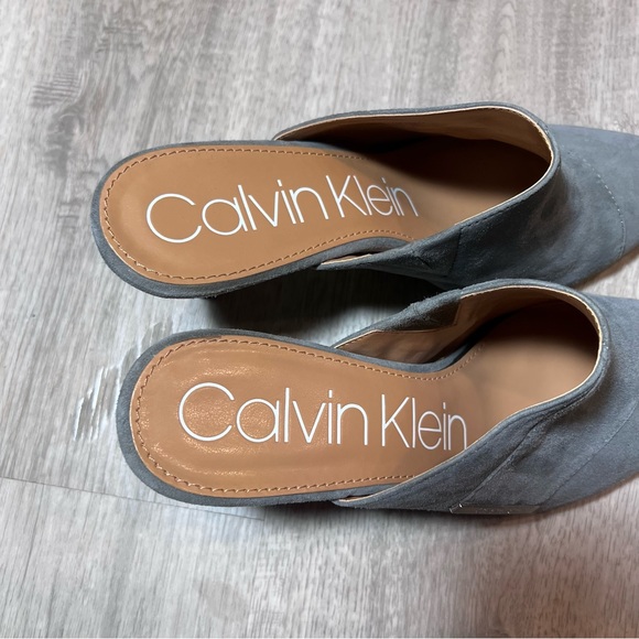 Calvin Klein Grecia Mule Pumps Gray Suede Point Toe - Picture 7 of 8